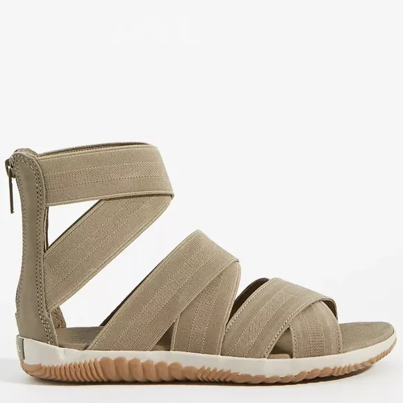 Sorel Out N' About Stretchy Ankle Height Strappy Sandals with Back Zip Size 8