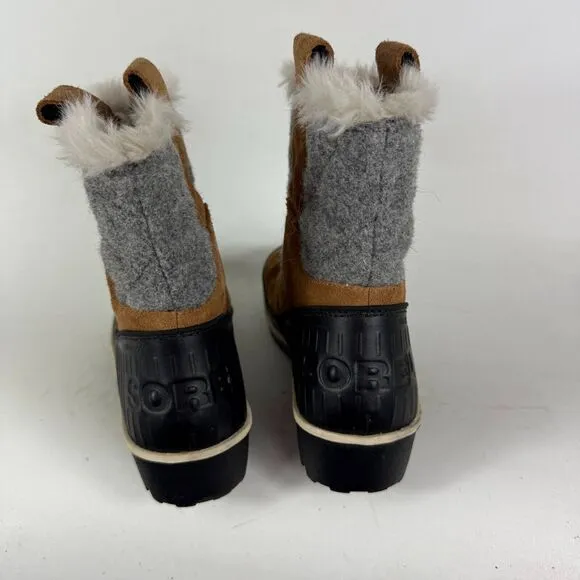Sorel Tivoli II Women's 9 Brown Fur Trim Round Toe Pull-On Snow Boots NL2400-286