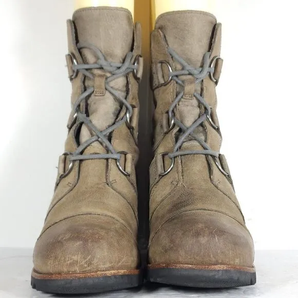Sorel Women's Joan Of Arctic II US 8 Tan Lace-Up Wedge Ankle Boots Booties
