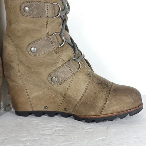 Sorel Women's Joan Of Arctic II US 8 Tan Lace-Up Wedge Ankle Boots Booties