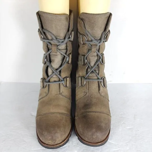 Sorel Women's Joan Of Arctic II US 8 Tan Lace-Up Wedge Ankle Boots Booties