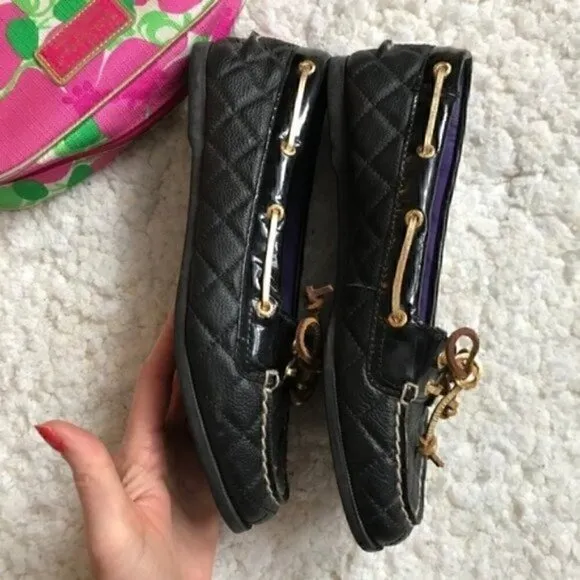 Sperry: Audrey Black/Gold Quilted  Loafers Sz 6.5