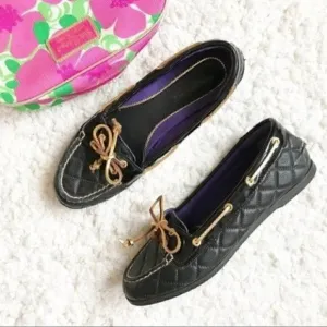 Sperry: Audrey Black/Gold Quilted  Loafers Sz 6.5