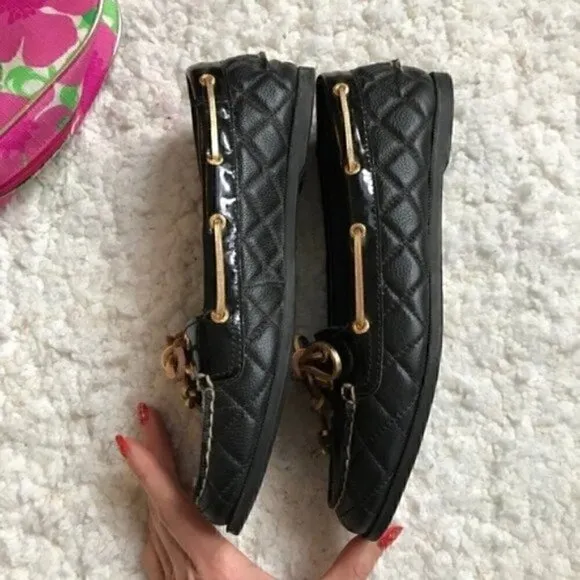 Sperry: Audrey Black/Gold Quilted  Loafers Sz 6.5