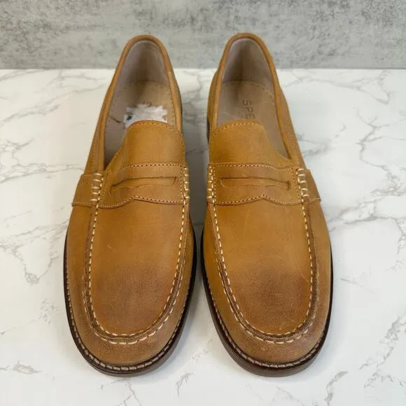 Sperry Top Sider Shoes Tan Mens 10 Leather Loafer Slip On Comfort Low Top Casual