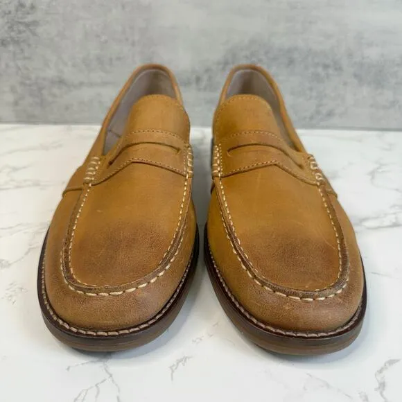 Sperry Top Sider Shoes Tan Mens 10 Leather Loafer Slip On Comfort Low Top Casual