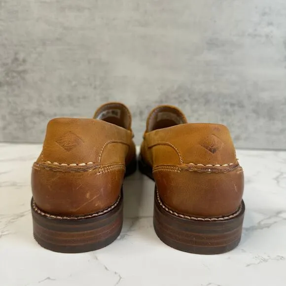 Sperry Top Sider Shoes Tan Mens 10 Leather Loafer Slip On Comfort Low Top Casual