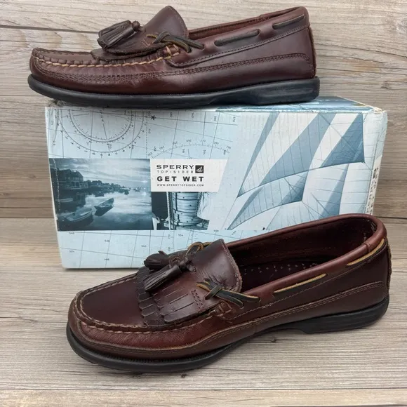 SPERRY Top Sider Tremont DBL KT Amaretto, Brown Leather size 8M Original Box