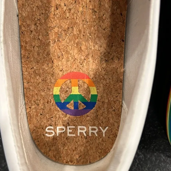 Sperry White Slip-On Sneakers with Rainbow Sole Size 7.5