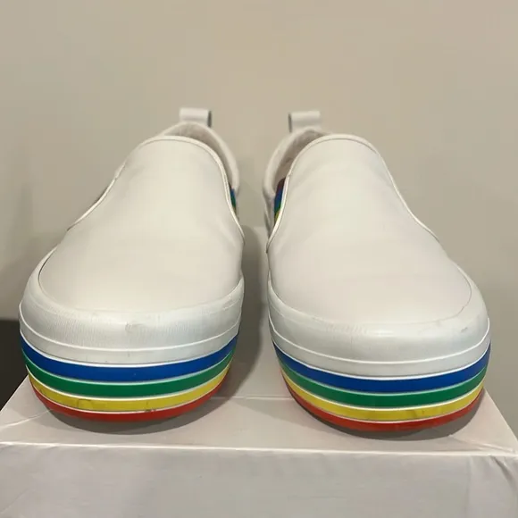 Sperry White Slip-On Sneakers with Rainbow Sole Size 7.5