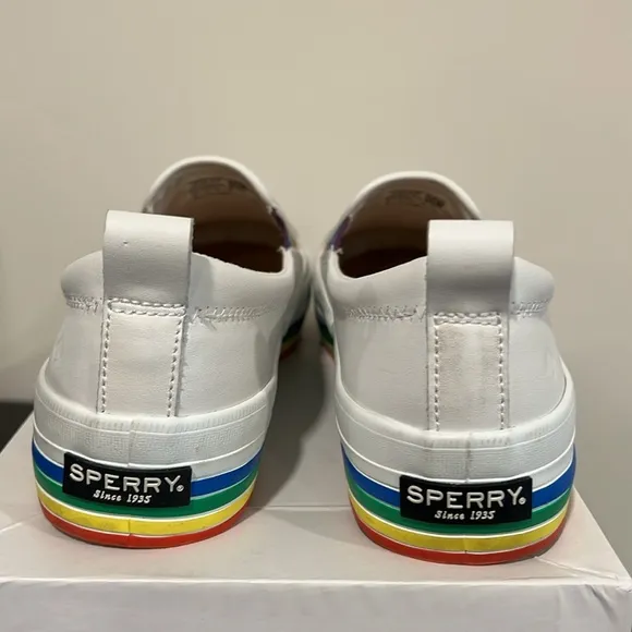 Sperry White Slip-On Sneakers with Rainbow Sole Size 7.5