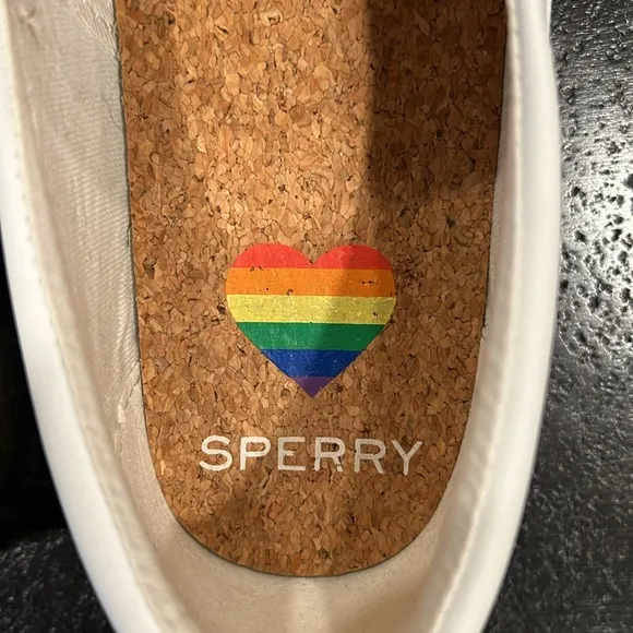 Sperry White Slip-On Sneakers with Rainbow Sole Size 7.5