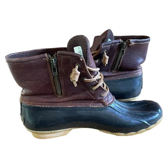Sperry Womens Duck Boots Leather Brown And Black Size 12 Duck Rain Boots