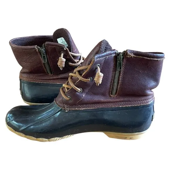 Sperry Womens Duck Boots Leather Brown And Black Size 12 Duck Rain Boots