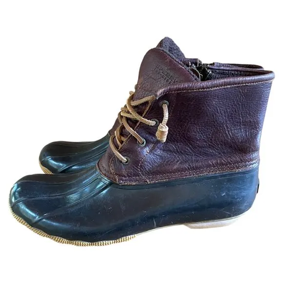 Sperry Womens Duck Boots Leather Brown And Black Size 12 Duck Rain Boots