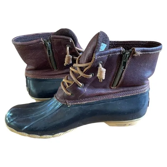 Sperry Womens Duck Boots Leather Brown And Black Size 12 Duck Rain Boots