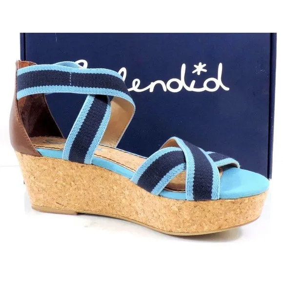 Splendid Wishful Platform Wedge Sandals Heels Chambray Blue Textile Size 10
