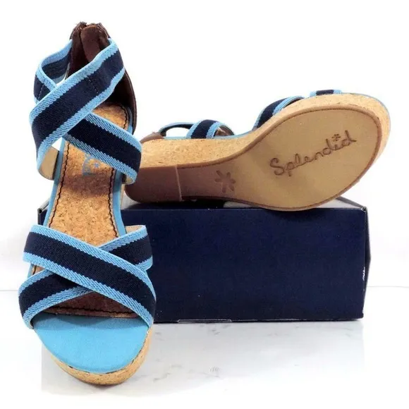 Splendid Wishful Platform Wedge Sandals Heels Chambray Blue Textile Size 10