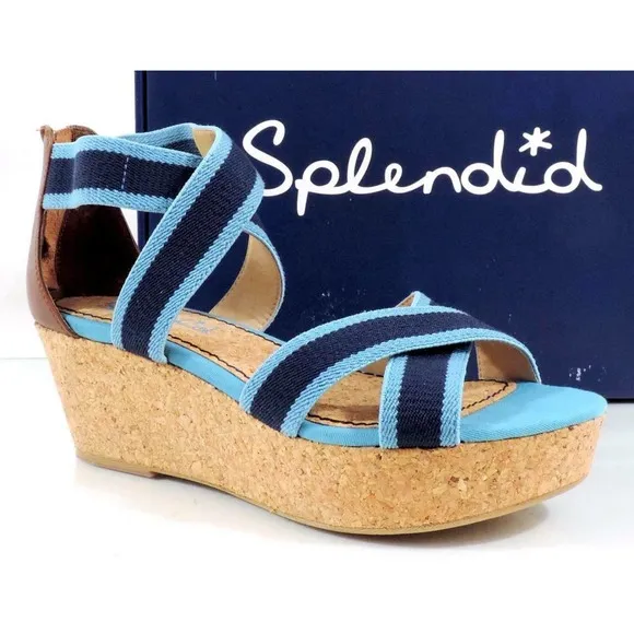 Splendid Wishful Platform Wedge Sandals Heels Chambray Blue Textile Size 10