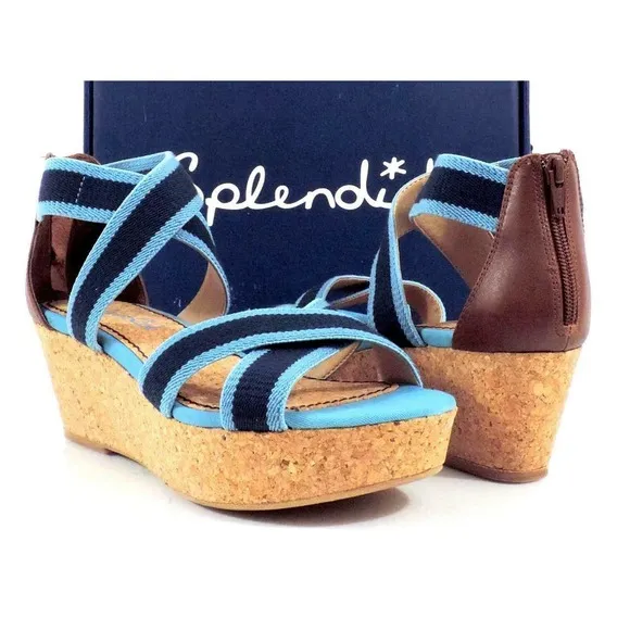 Splendid Wishful Platform Wedge Sandals Heels Chambray Blue Textile Size 10
