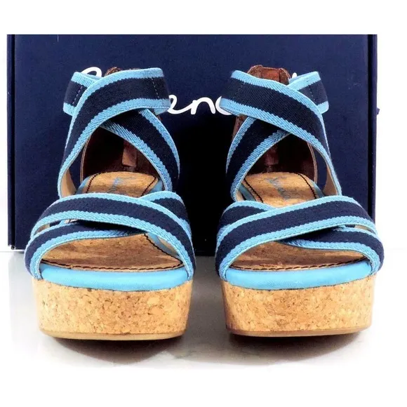 Splendid Wishful Platform Wedge Sandals Heels Chambray Blue Textile Size 10