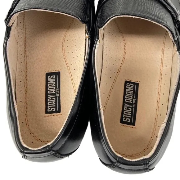 Stacy Adams Mens Size 10.5M Black Leather Beau Slip On Loafers Square Toe
