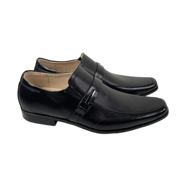 Stacy Adams Mens Size 10.5M Black Leather Beau Slip On Loafers Square Toe