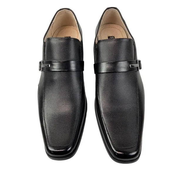 Stacy Adams Mens Size 10.5M Black Leather Beau Slip On Loafers Square Toe
