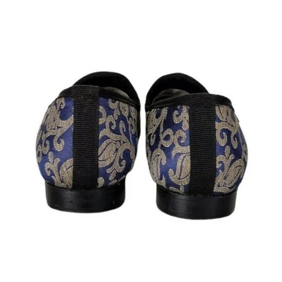 Stacy Adams Venice Blue Gold Jacquard Damask Smoking Slipper Loafer Men'…