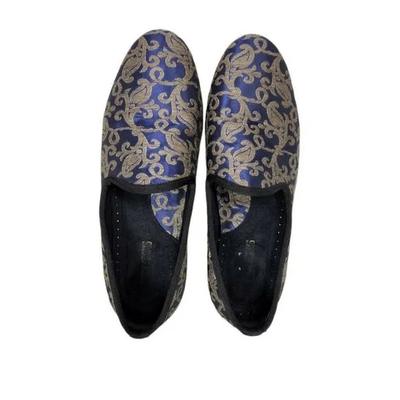 Stacy Adams Venice Blue Gold Jacquard Damask Smoking Slipper Loafer Men'…