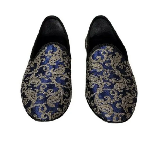Stacy Adams Venice Blue Gold Jacquard Damask Smoking Slipper Loafer Men'…
