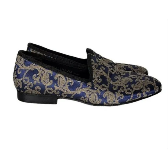 Stacy Adams Venice Blue Gold Jacquard Damask Smoking Slipper Loafer Men'…