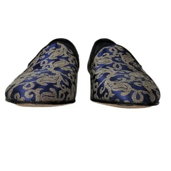 Stacy Adams Venice Blue Gold Jacquard Damask Smoking Slipper Loafer Men'…
