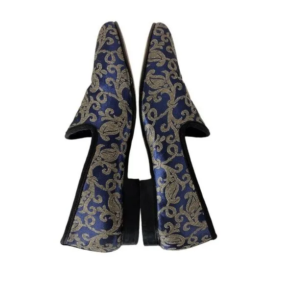 Stacy Adams Venice Blue Gold Jacquard Damask Smoking Slipper Loafer Men'…