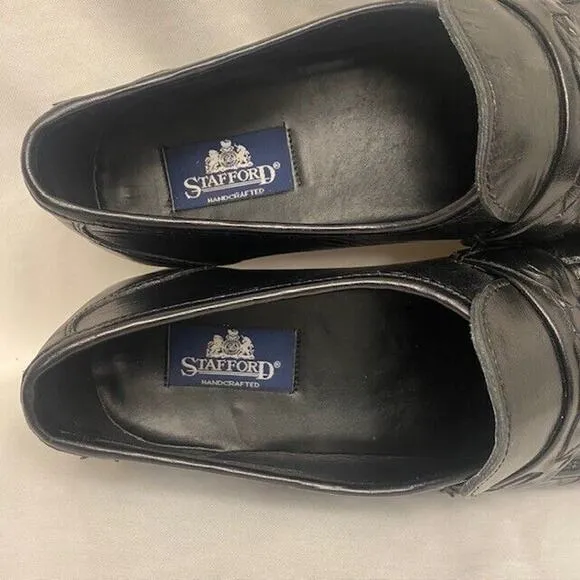 Stafford Loafers Mens 11 D Soft Black Leather Moc Toe Slip On Shoes Vero Cuoio