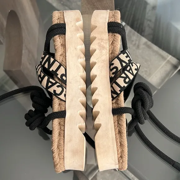 Stella McCartney Gaia Sandals in Black &amp; Cream, Size 38 Retail $395