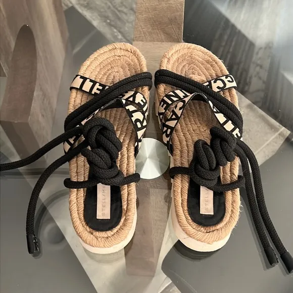 Stella McCartney Gaia Sandals in Black &amp; Cream, Size 38 Retail $395
