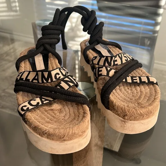 Stella McCartney Gaia Sandals in Black &amp; Cream, Size 38 Retail $395