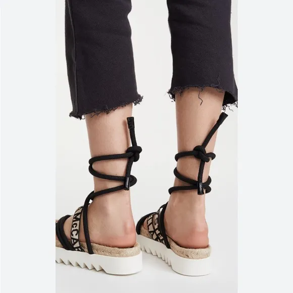 Stella McCartney Gaia Sandals in Black &amp; Cream, Size 38 Retail $395