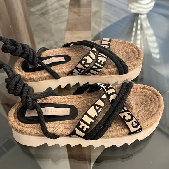 Stella McCartney Gaia Sandals in Black &amp; Cream, Size 38 Retail $395