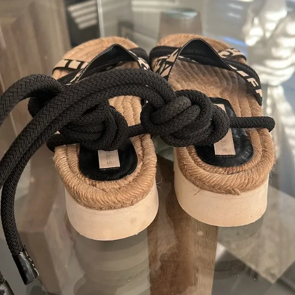 Stella McCartney Gaia Sandals in Black &amp; Cream, Size 38 Retail $395