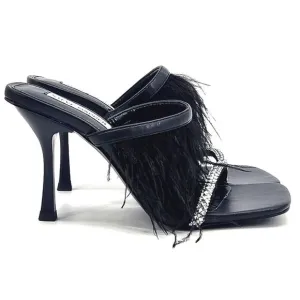 Steve Madden Avilon Feather Crystal Embellished Slide Sandals Women Size 7 Black