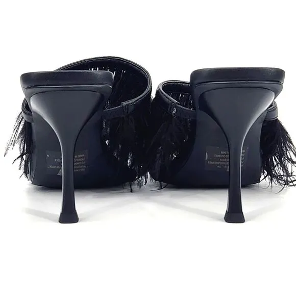 Steve Madden Avilon Feather Crystal Embellished Slide Sandals Women Size 7 Black