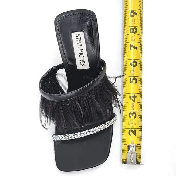 Steve Madden Avilon Feather Crystal Embellished Slide Sandals Women Size 7 Black