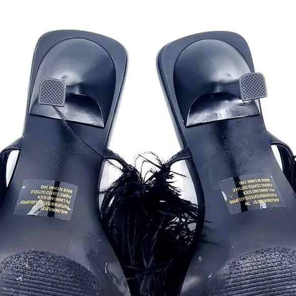 Steve Madden Avilon Feather Crystal Embellished Slide Sandals Women Size 7 Black
