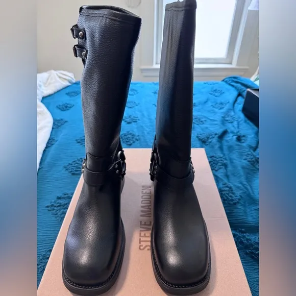 Steve Madden Black Motorcycle Leather Boots