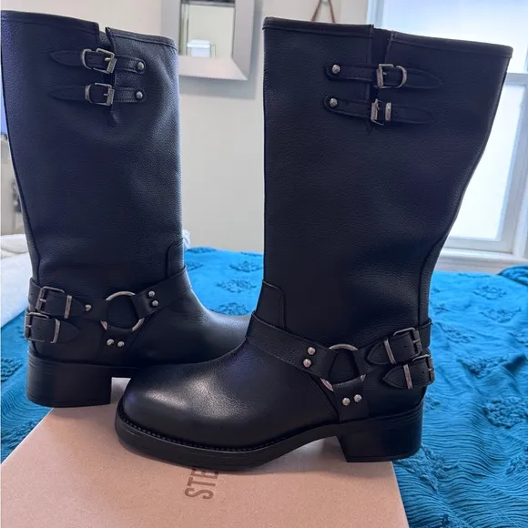 Steve Madden Black Motorcycle Leather Boots