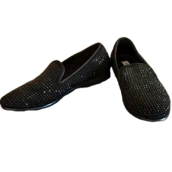 Steve Madden Black Rhinestone Slip-on Loafer Flats Size 10