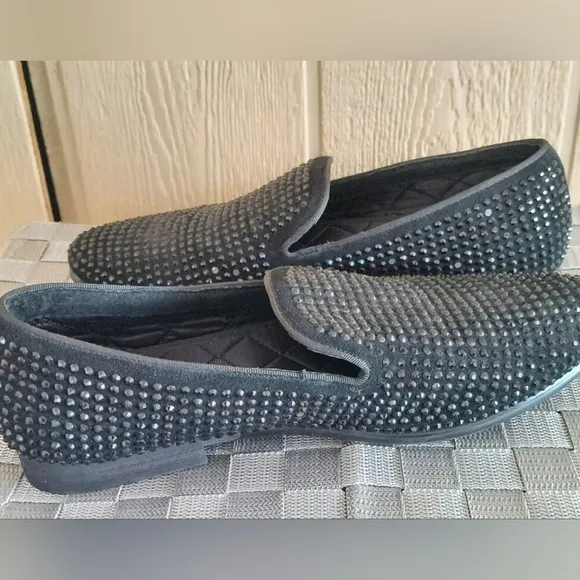 Steve Madden Black Rhinestone Slip-on Loafer Flats Size 10