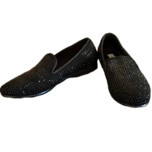 Steve Madden Black Rhinestone Slip-on Loafer Flats Size 10